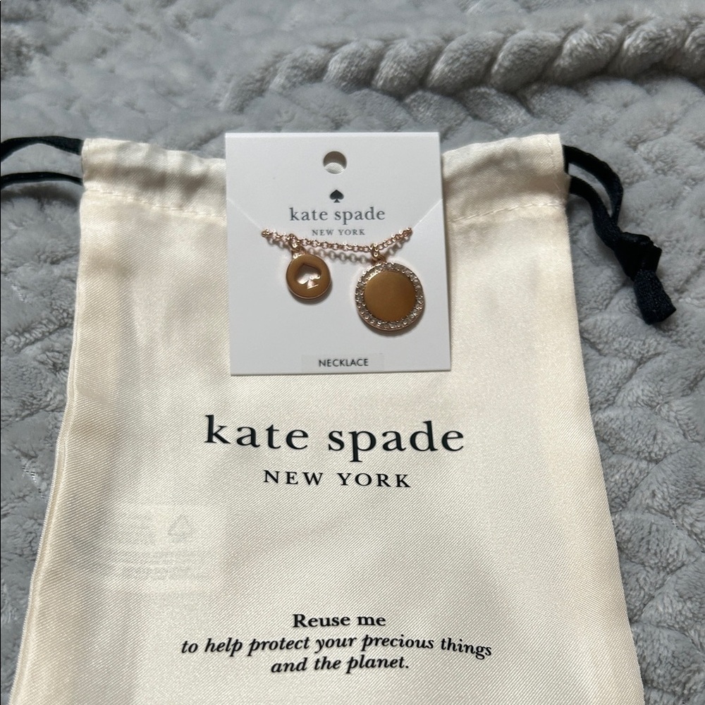 Kate Spade Gold Charm Necklace with Crystal Details 19” - Picture 2 of 4